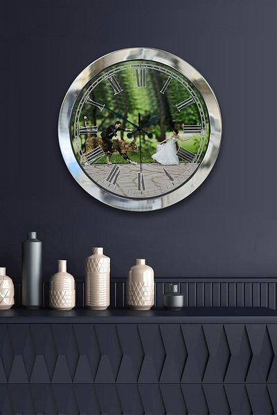 Kasva Concept Gift 36 cm Chrome Metal Bride Groom Wall Clock