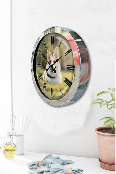Kasva Concept Gift 36 cm Chrome Metal Dog Wall Clock
