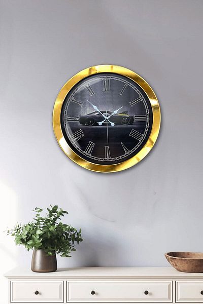 Kasva Concept Gift 36 cm Gold Metal Car Wall Clock