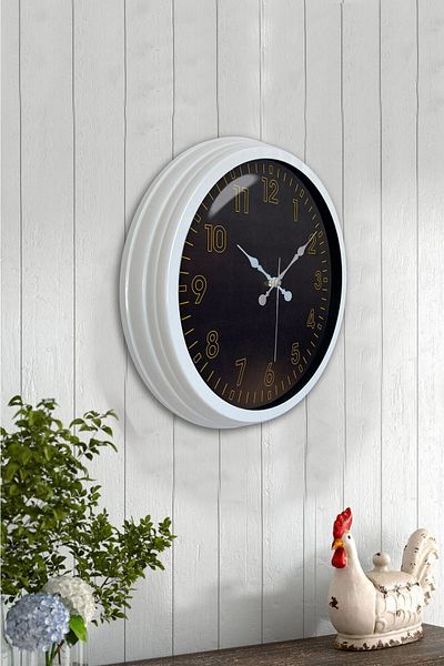 Kasva Concept 40 cm White Metal Black Yellow Wall Clock