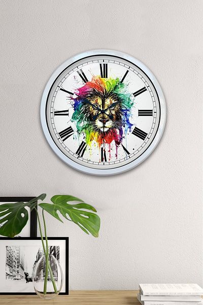 Kasva Concept Gift 40 cm White Metal Lion Wall Clock