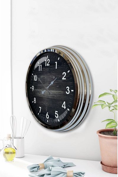 Kasva Concept Gift 40 cm Chrome Metal Wooden Number Wall Clock Gift