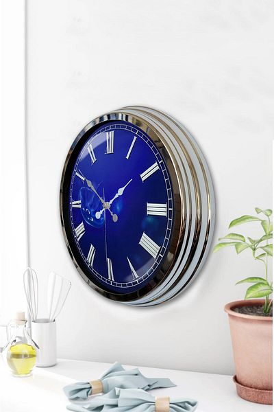 Kasva Concept 40 cm Chrome Metal Infinite Blue Wall Clock