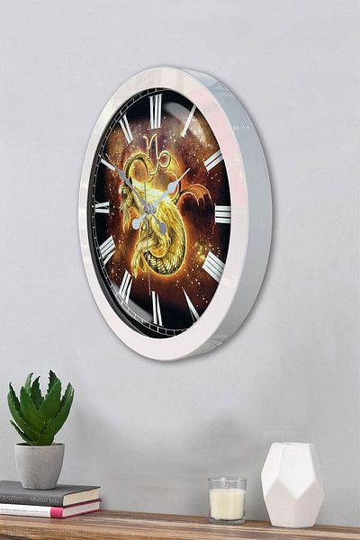 Kasva Concept 36 cm White Metal Capricorn Sign Wall Clock