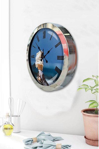 Kasva Concept Gift 36 cm Chrome Metal Ice Cream Wall Clock
