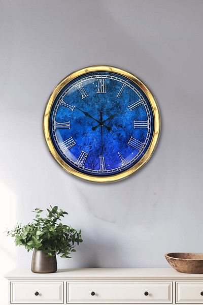 Kasva Concept Gift 40 cm Gold Metal Blue Wall Clock