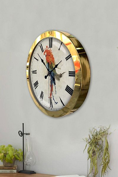 Kasva Concept Gift 36 cm Gold Metal Parrot Wall Clock