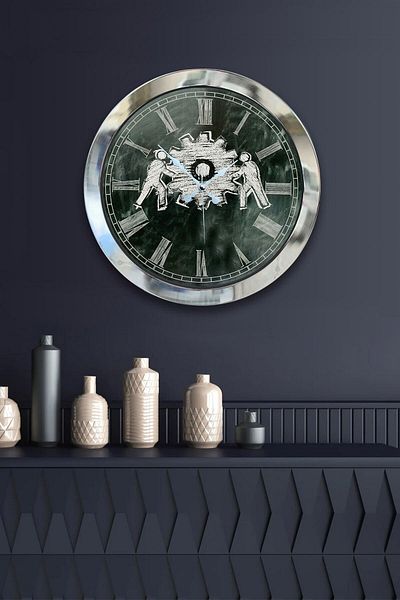 Kasva Concept Gift 36 cm Chrome Metal Wheel Wall Clock