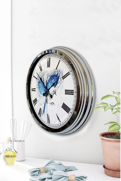 Kasva Concept Gift 40 cm Chrome Metal Bird Wall Clock