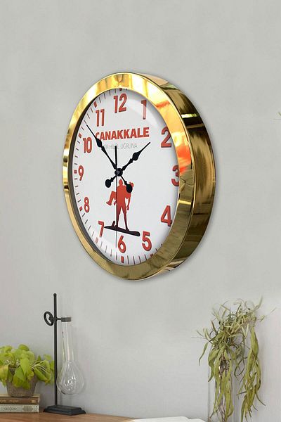 Kasva Concept Gift 36 cm Gold Metal Çanakkale Commemorative Wall Clock