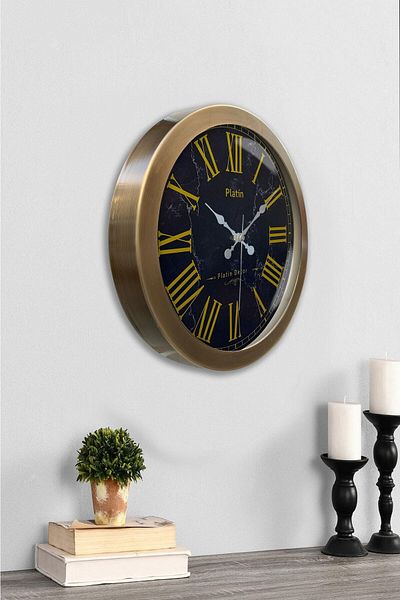 Kasva Concept Gift 36 cm Antique Metal Yellow Roman Numeral Wall Clock