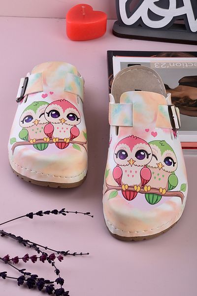 DOGİYE 8089 Πολύχρωμες κουκουβάγιες με στάμπα Comfort Sabo Slippers