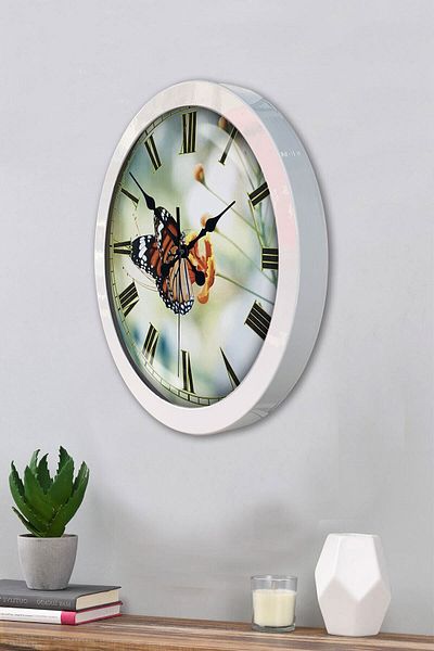 Kasva Concept Cadou 36 Cm Ceas de Perete Fluture Metal Alb