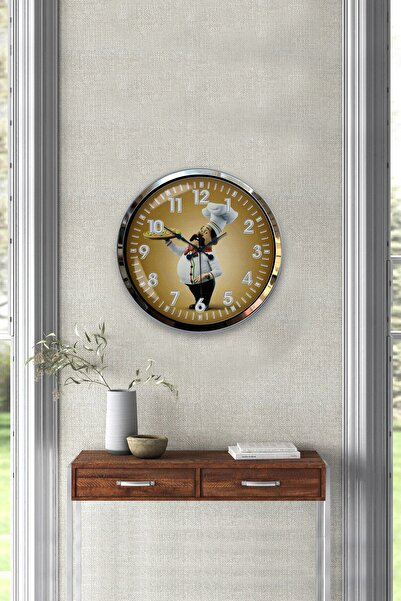 Genel Markalar Hediyelik 40 Cm Krom Metal Aşçı Mutfak Duvar Saati