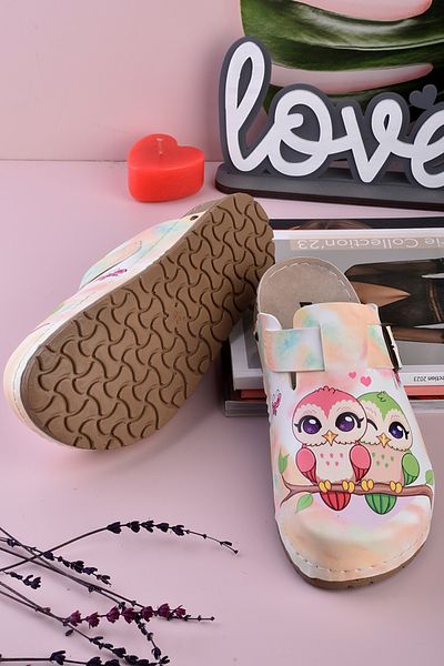 DOGİYE 8089 Πολύχρωμες κουκουβάγιες με στάμπα Comfort Sabo Slippers