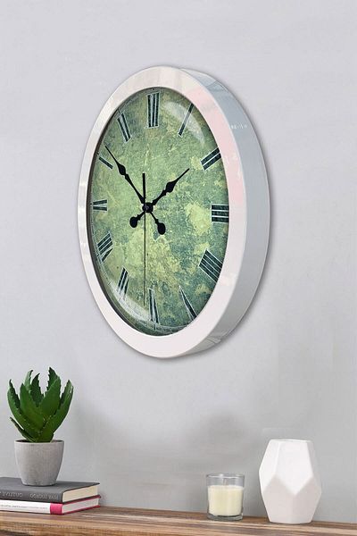 Kasva Concept 36 cm White Metal Green Pattern Wall Clock