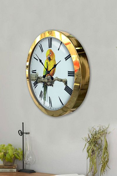 Kasva Concept Gift 36 cm Gold Metal Bird Wall Clock