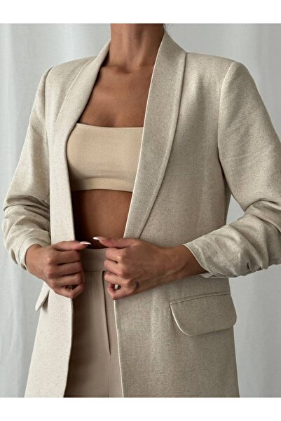 popibutik KETEN KUMAŞ KOLU BÜZGÜLÜ CEKET