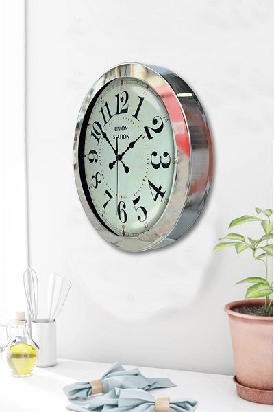 Kasva Concept Gift 36 cm Chrome Metal Design Wall Clock
