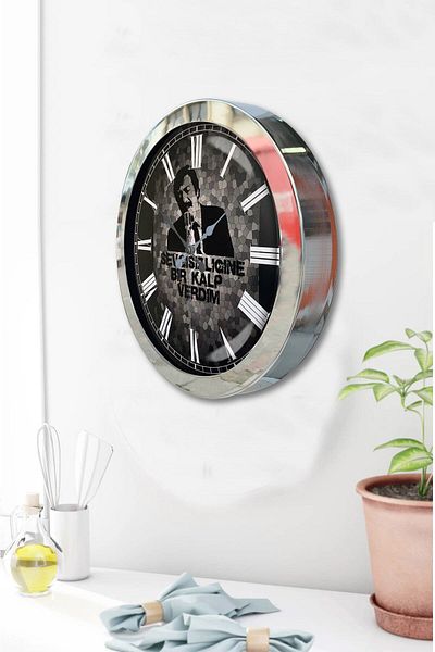 Kasva Concept Gift 36 Cm Chrome Metal Müslüm Gürses Wall Clock