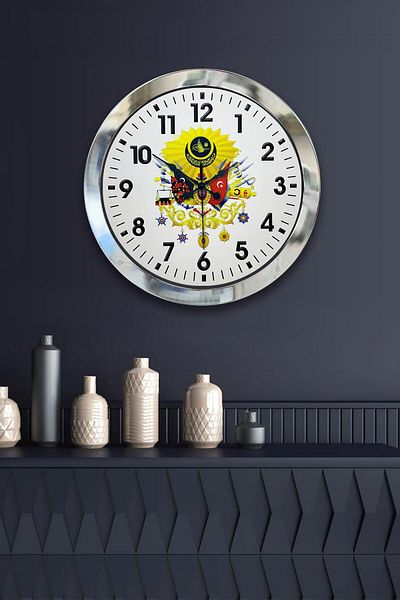 Kasva Concept Gift 36 cm Chrome Metal Ottoman Coat of Arms Wall Clock