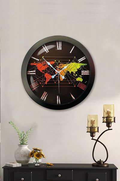 Kasva Concept Gift 36 cm Black Metal Map Wall Clock