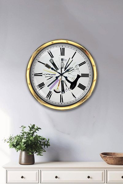 Kasva Concept Gift 40 cm Gold Metal Hairdresser Wall Clock