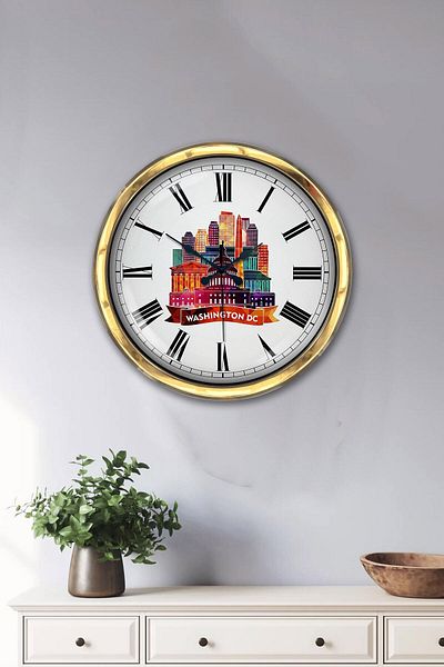 Kasva Concept 40 cm Gold Metal Washington Themed Wall Clock