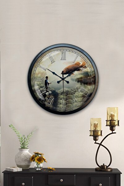 Kasva Concept ساعة حائط بخريطة معدنية سوداء مقاس 40 سم