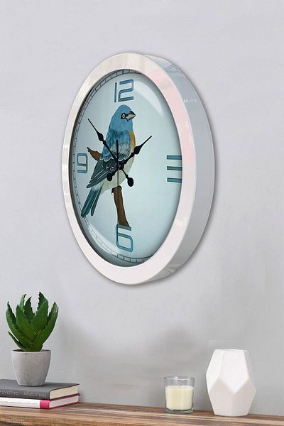 Kasva Concept Δώρο 36 εκ. Λευκό Μεταλλικό Ρολόι Τοίχου Πουλιού