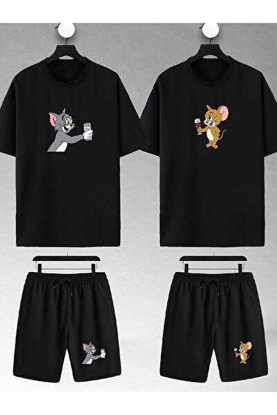 Mella&Co Tricou și pantaloni scurți oversize unisex cu imprimeu Tom și Jerry ...