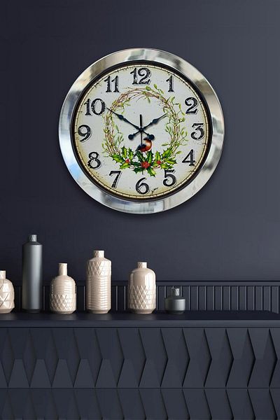 Kasva Concept Gift 36 cm Chrome Metal Bird Wall Clock