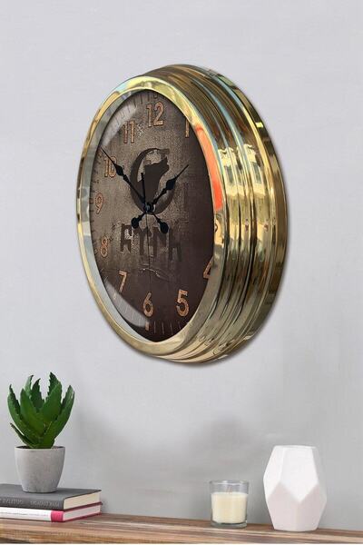 Genel Markalar Hediyelik Duvar Saati 40 Cm Metal Gold Renk Bozkurt Modeli