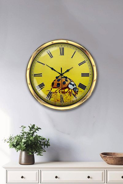 Kasva Concept Gift 40 cm Gold Metal Ladybug Wall Clock