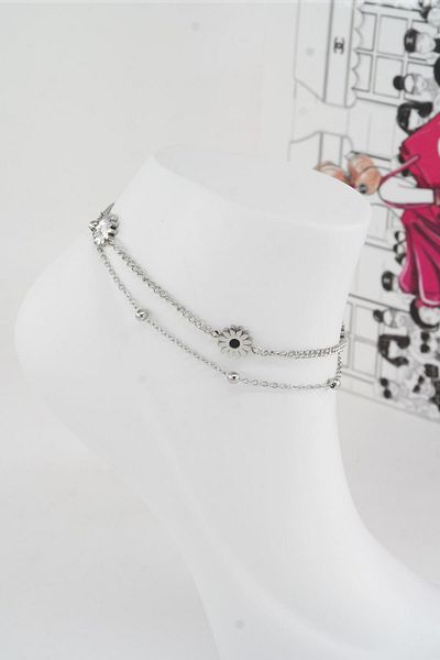 By Zeyna Aksesuar Women's 316 L Tarnishproof Anti Allergenic Steel Anklet Zy0007