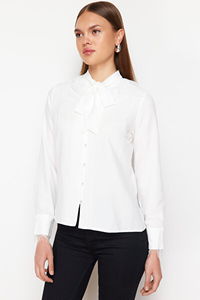 Trendyol Collection Ecru Lace Detailed and Tie-Up Regular Shirt - TWOSS24GO00172