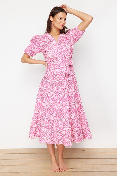 Trendyol Collection Ethnic Patterned Midi Woven Beach Dress TBESS24EL00157