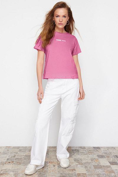 Trendyol Collection Tricou tricotat, 100% bumbac, 100% bumbac, brodat, tricotat relaxat/confortabil TWOSS24TS00177
