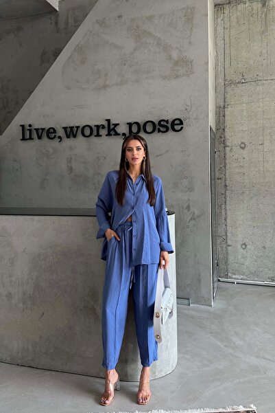 Eka Set pantaloni cămașă Indigo pentru femei 1009-2185