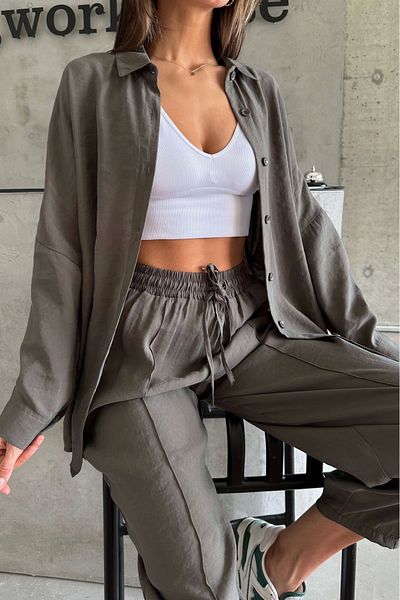 Eka Women's Khaki Shirt Pants Set 1009-2185