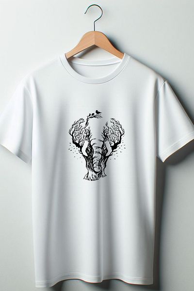 Vordevia Λευκό μπλουζάκι Unisex Oversize - Crew Neck, Elephant Printed