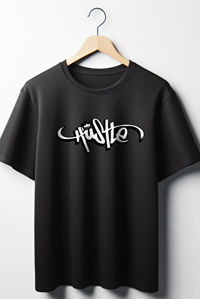 Vordevia تيشيرت أسود بحجم كبير وواسع مطبوع عليه حروف هامشية للجنسين ورقبة دائرية