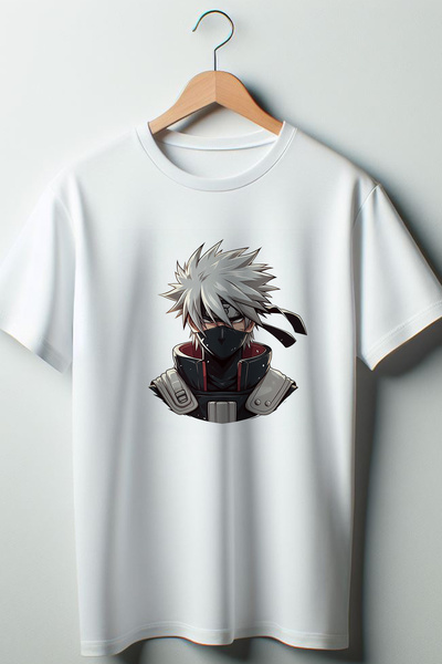Vordevia Унисекс тениска с кръгло деколте и щампа Kakashi Hatake, голям разме...