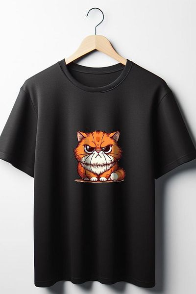 Vordevia Μαύρο μπλουζάκι με στάμπα Cat Oversize Wide Fit Unisex Crew Neck