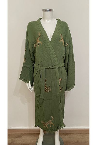 ŞIK STİL Natural Cotton Hand-Woven Kimono Caftan Bathrobe -920