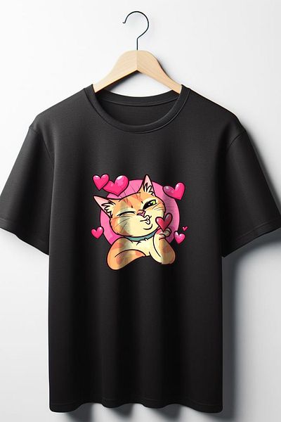 Vordevia Μαύρο μπλουζάκι με στάμπα Cat Oversize Wide Fit Unisex Crew Neck