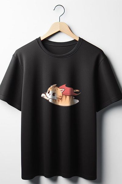 Vordevia Μαύρο μπλουζάκι με στάμπα Cat Oversize Wide Fit Unisex Crew Neck
