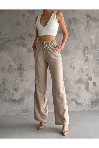 diaves بنطلون طويل من الكتان بلون الحجر فضفاض