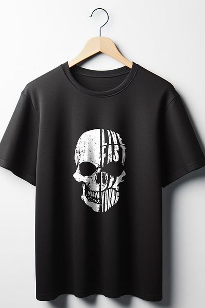 Vordevia Μαύρο μπλουζάκι με στάμπα κρανίου Oversize Wide Fit Unisex Crew Neck