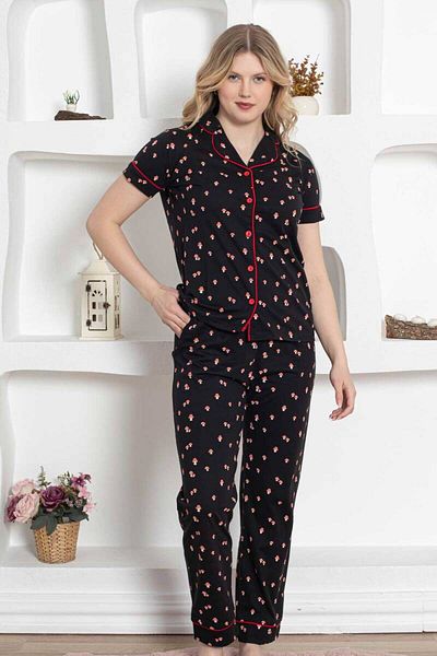 Farya Home Cotton Mushroom Patterned Short Sleeve Shirt and Pajama Set